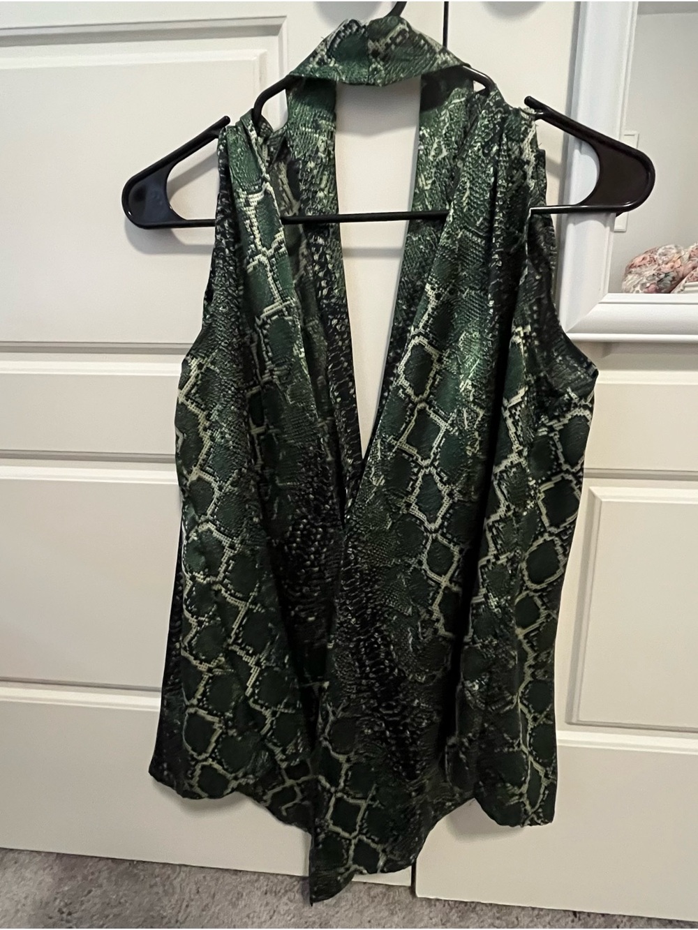 Arianne Green Snake-Print Halter Blouse